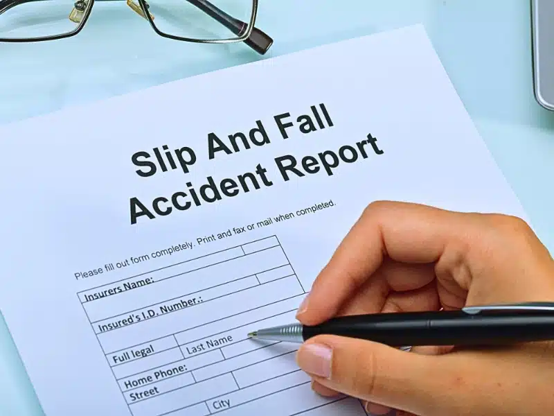 Slip and Fall accident report form being filled up. slip and fall case if no one saw you fall