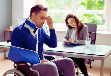 A man in a wheelchair with a neck brace.