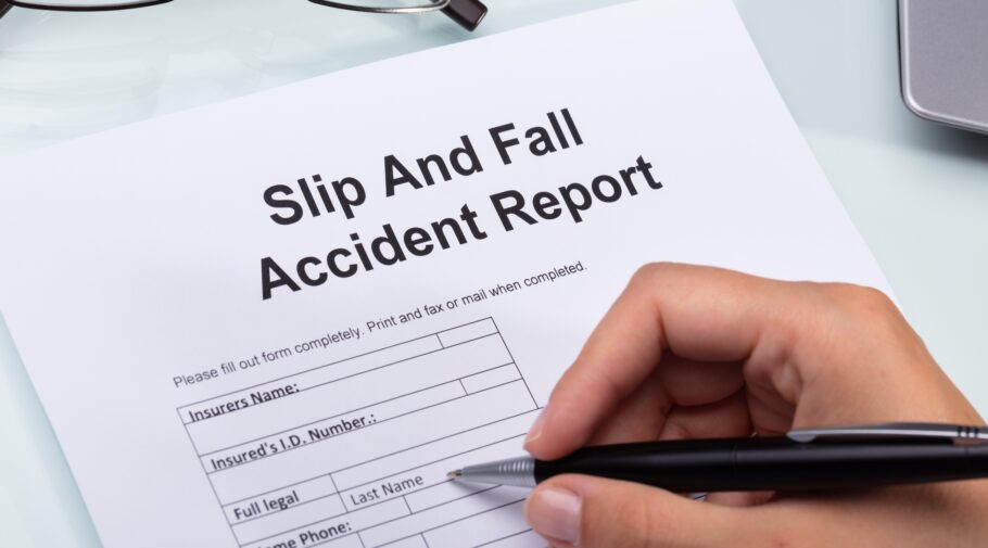 Do You Still Have a Slip and Fall Case If No One Saw You Fall? 1 Person filling out a slip and fall accident report document. Slip and fall case if no one saw you fall